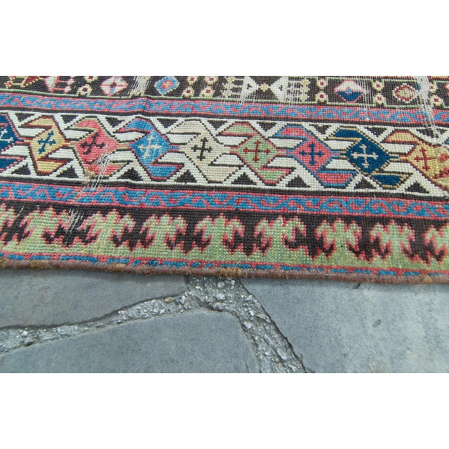 1900s Antique Red Distressed Geometric Handwoven Runner - 4’2.5” X 10’ For Sale - Image 9 of 11
