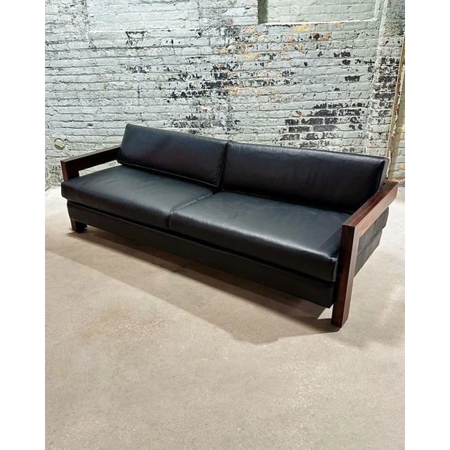 Brazilian Rosewood Sofa Black Leather, 1960 For Sale - Image 4 of 12