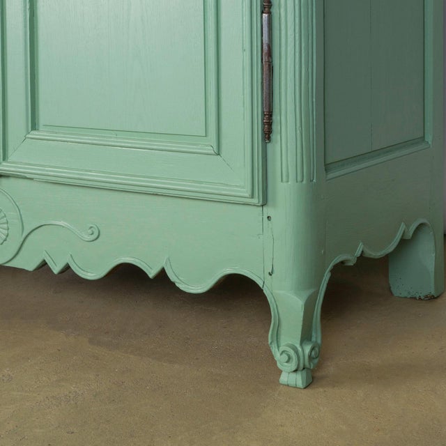 Antique French Soft Green Marriage Armoire For Sale - Image 9 of 11