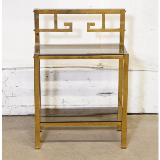 Mid 20th Century Pair of Brass & Smoked Glass Art Deco Sofa End Tables For Sale - Image 4 of 11