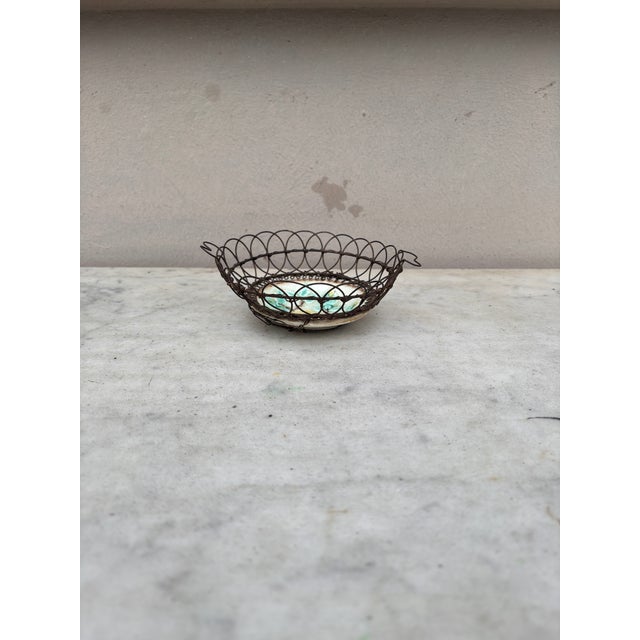 1900 Small Majolica Wire Rose Basket For Sale - Image 4 of 5
