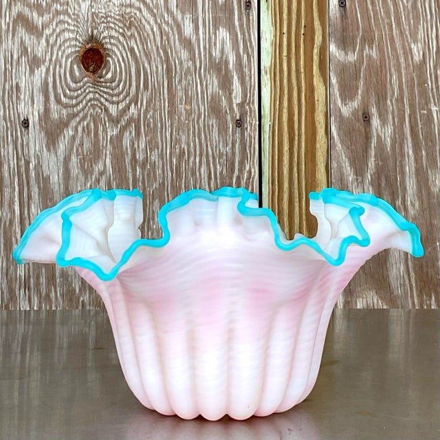 Vintage Boho Ruffle Glass Bowl After Murano | Chairish