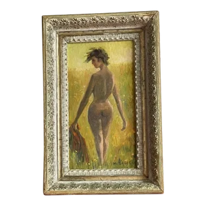 Mid 20th Century Impressionist Style Figurative Female Nude in a Field of Flowers Painting, Framed
