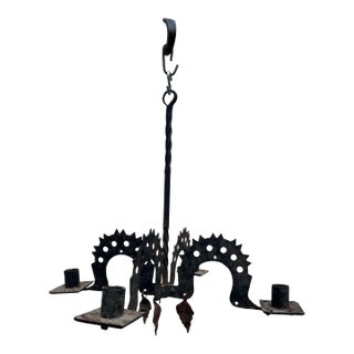 Vintage Primitive Four Arm Iron Candle Light For Sale