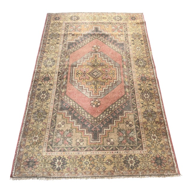 Handwoven Vintage Turkish Wool Rug - 3′7″ × 5′11″ For Sale