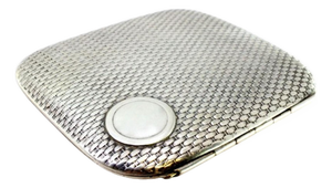 Silver Cigarette Case with Recessed Reliefs, Monogram Card and Gold Interior