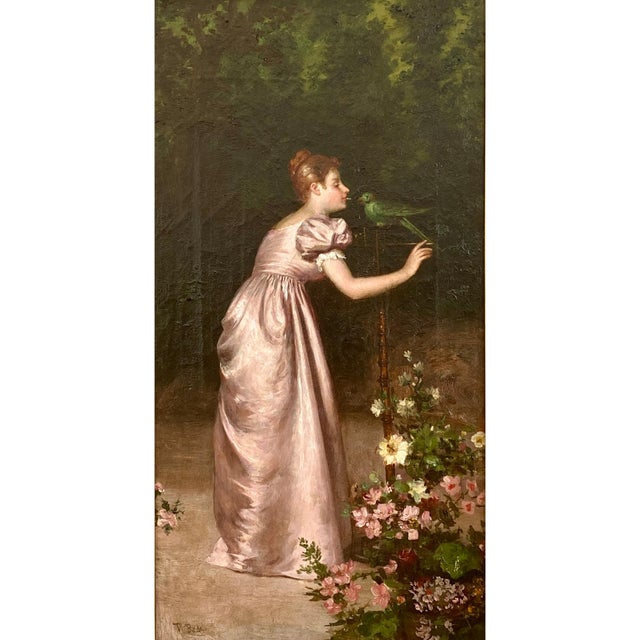 Discover the timeless elegance of Francesco Beda's "Lady with Parrot," an exquisite oil on canvas painting from the late...