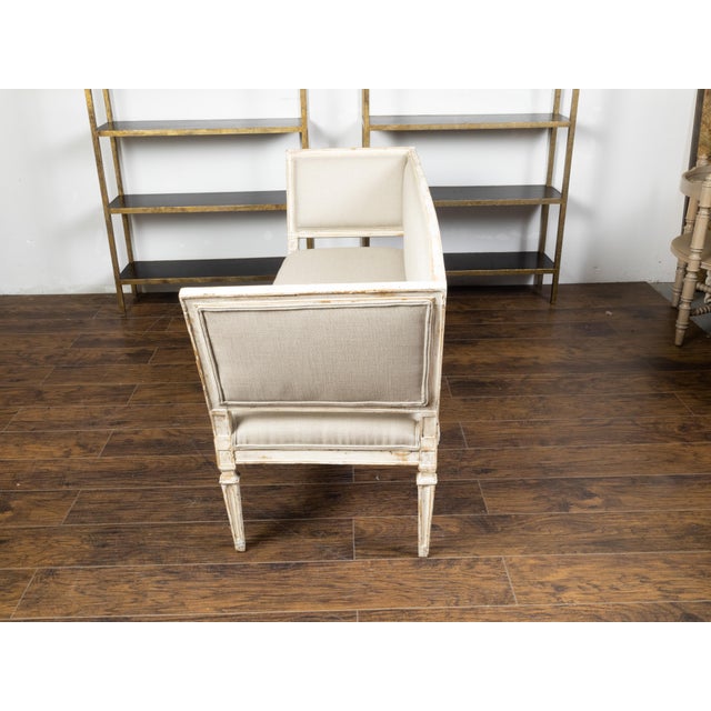 Italian 19th Century White Painted Sofa with Slanted Sides and Distressed Patina For Sale In Atlanta - Image 6 of 10