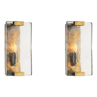 Wall Lamps in Vintage Brass and Handblown Glass, Set of 2 For Sale