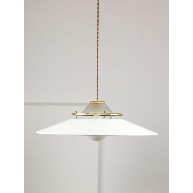 Vintage Italian Brass and Metal Saucer Pendant Lamp, 1970s For Sale - Image 16 of 18