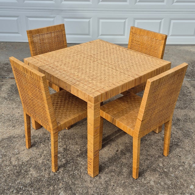 1970s Rattan Wrapped 36” Square Dining Table, After Bielecky Bros For Sale - Image 10 of 11
