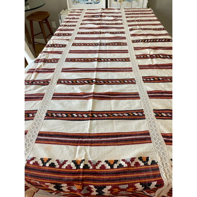Folk Art Gorgeous Antique Romanian Ethnographic Handspun Crochet Tablecloth For Sale - Image 3 of 8