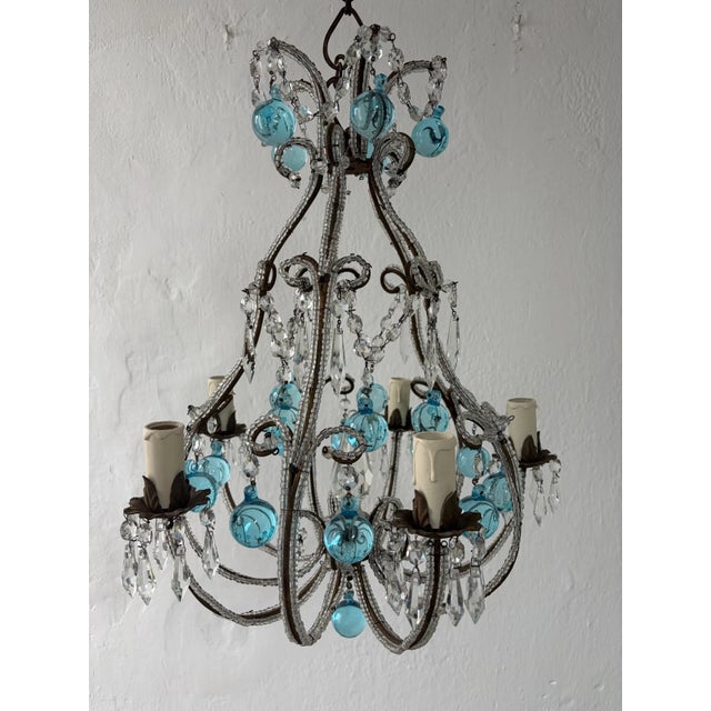 French French French Aqua Blue Murano Balls Beaded Swags W Spear Chandelier, Circa 1900 For Sale - Image 3 of 13