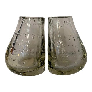 Mid-Century Modern Bullicante Glass Bookend Vases by Carl Erikson - a Pair For Sale
