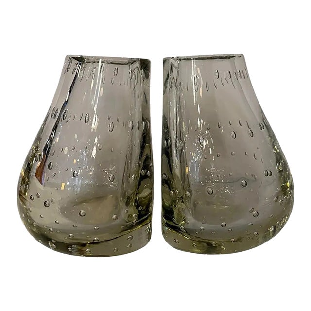 Mid-Century Modern Bullicante Glass Bookend Vases by Carl Erikson - a Pair For Sale