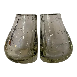Mid-Century Modern Bullicante Glass Bookend Vases by Carl Erikson - a Pair