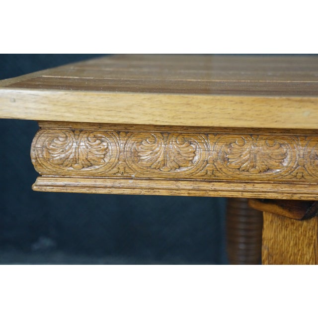 Brown Antique American Victorian Arts & Crafts Quartersawn Oak & Marble Dining Table For Sale - Image 8 of 15