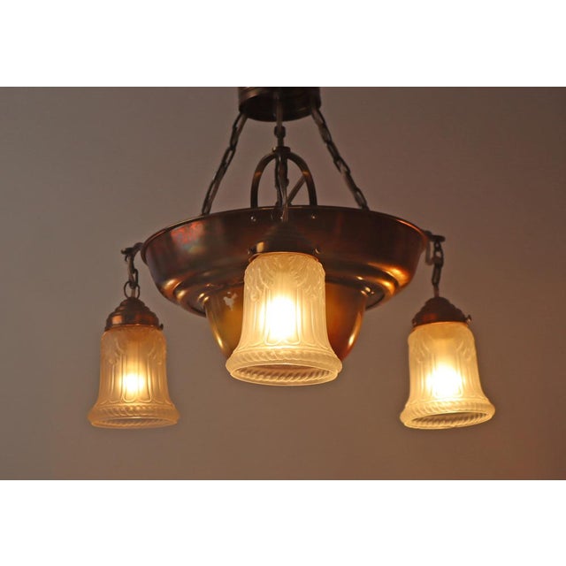 Danish Art Nouveau Chandelier in Brass, Copper and Ceramic, 1910s For Sale - Image 11 of 18