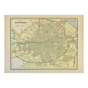 Dublin, Ireland, Original Map by Cram, 1889