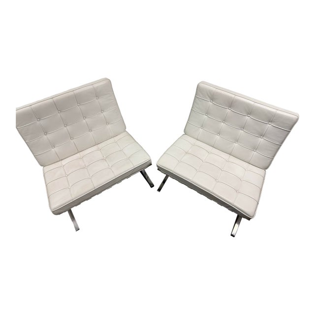 Knoll Barcelona Chairs in White Leather and Chrome For Sale