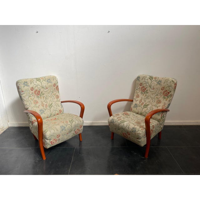 Italian Lounge Chairs in Orange-Stained Beech, 1960s, Set of 2 For Sale - Image 11 of 11