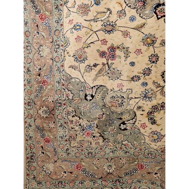 Vintage Persian Tabriz Rug, Hand-Knotted Wool & Silk, Fine Floral Pattern, Ivory & Taupe, 7x10 For Sale - Image 14 of 18