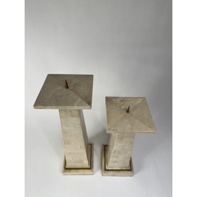 Mid 20th Century Mid 20th Century Pair of Tessellated Stone & Brass Candlesticks by Maitland Smith For Sale - Image 5 of 7