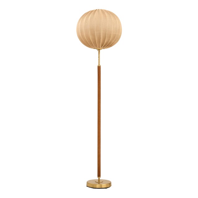 Floor Lamp in Brass and Fabric attributed to Hans Bergström, 1950s For Sale