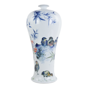 Contemporary Artist Abao Hand-Painted Chick Famille Rose Plum Vase, Circa 2018