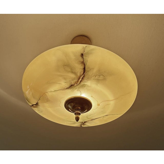 Art Deco Pendant Light in Amber Green Marble Glass, 1930s For Sale - Image 6 of 18