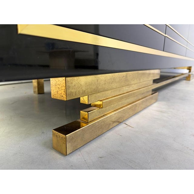Metal Vintage Black Lacquered and Brass Sideboard, 1980s For Sale - Image 7 of 14