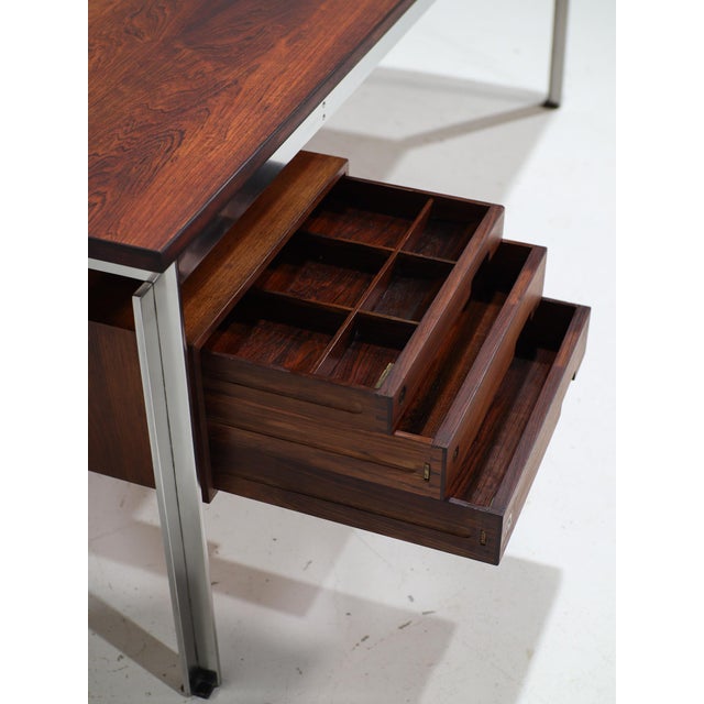 Executive Desk in Kingwood and Steel by Poul Kjaerholm, Denmark, 1950s For Sale - Image 10 of 18