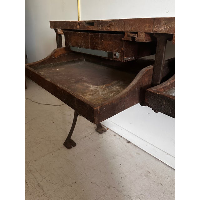 Antique Distressed Industrial Work Table or Console Leiman Brothers For Sale - Image 11 of 12