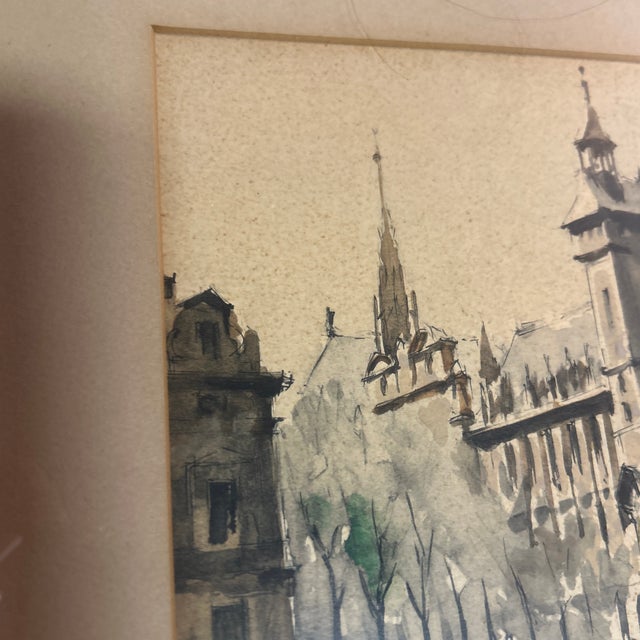 1950s 1950’s Original Impressionist Paris Cityscape Watercolor Painting For Sale - Image 5 of 6
