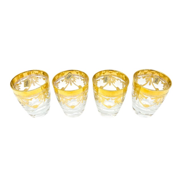 Hollywood Regency Set of 4 Italian Gilt Laurel & Tassel Lowball Glasses by Cre Art – Hollywood Regency / Neoclassical For Sale - Image 3 of 11