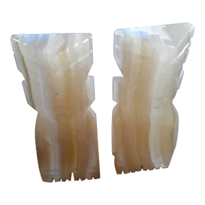 1990s Pair of Solid Onyx Hawaiian Tiki Totem Aztec Mayan Carved Bookends