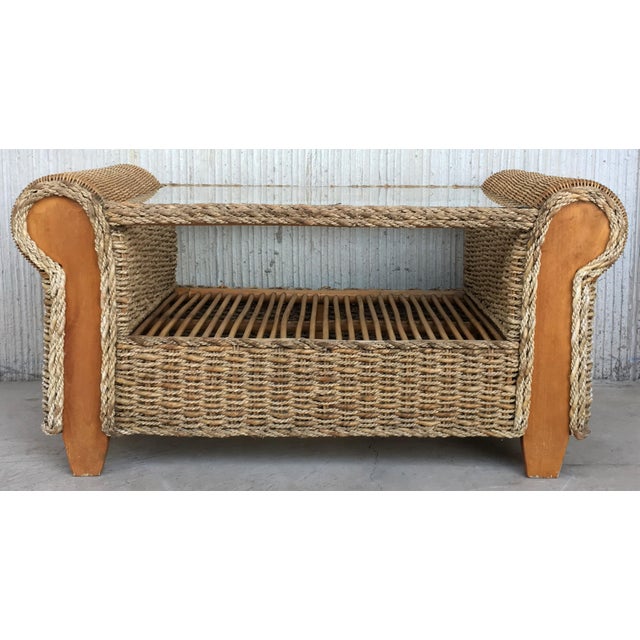 1950s Mid-Century Rattan and Wood Coffee Table For Sale - Image 9 of 13
