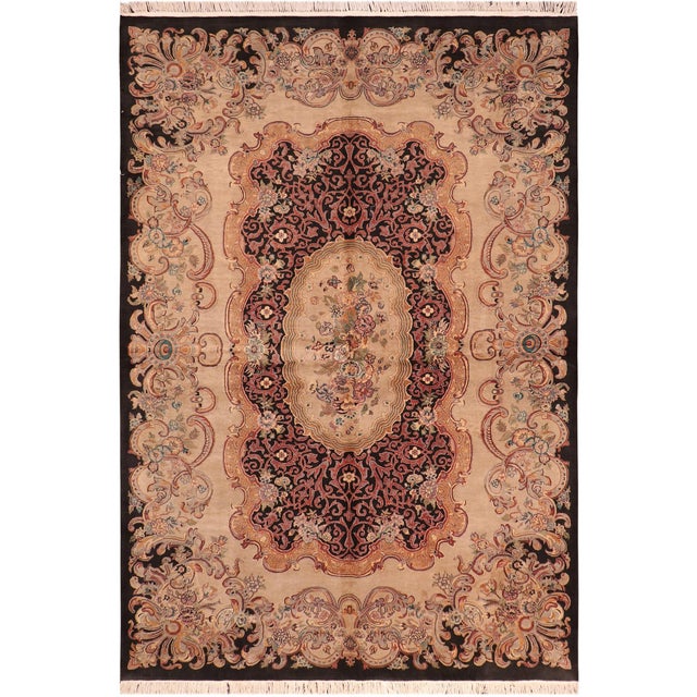Art Nouveau 1990's Pak-Persian Black/Taupe Wool Rug - 6'2'' X 9'3'' For Sale - Image 9 of 9