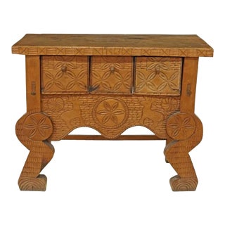 Vintage Guatemalan Nahualá Carved Wood Console Table For Sale