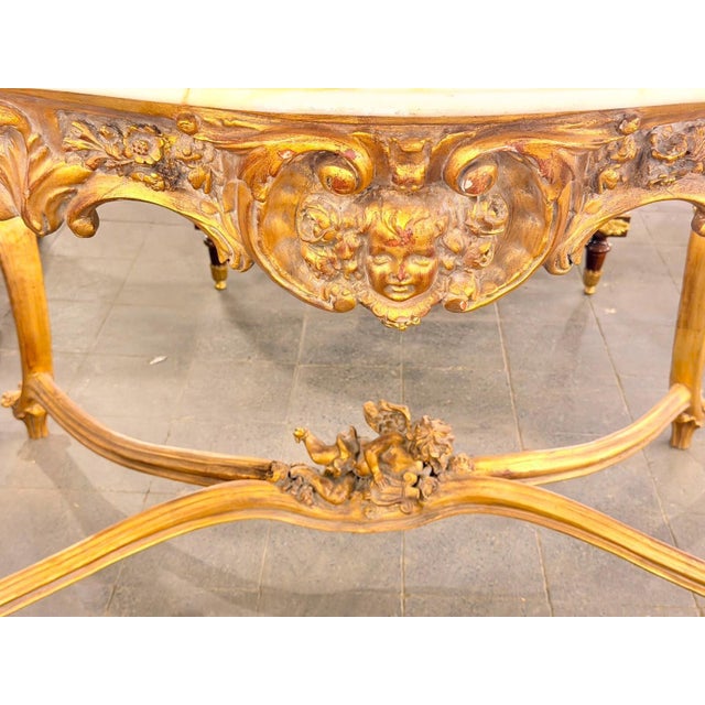 Rococo Vintage Rococo Cherub Marble Top Center Table Elegant White Marble Design For Sale - Image 3 of 6
