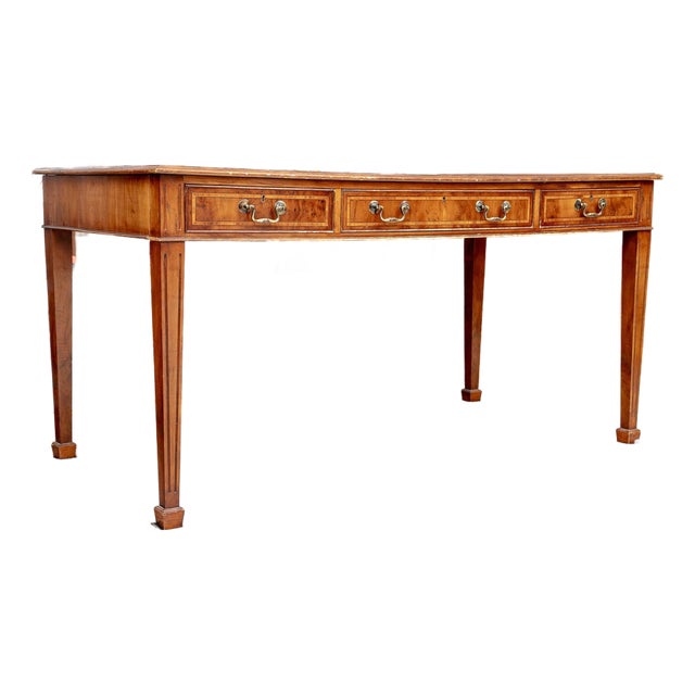 Early 20th Century Chippendale Style Mahogany and Satinwood Writing Desk With Brass Hardware and Fall-Front Drawer For Sale