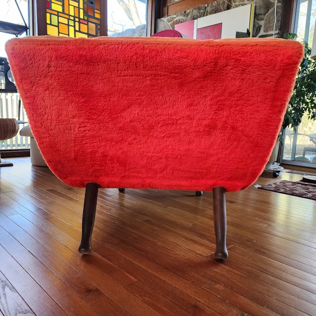 Vintage Mid-Century Modern Wave Chaise Lounge in Orange-Red Plush Upholstery, Adrian Pearsall Style For Sale - Image 13 of 16