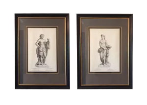Framed Black and White Classical Prints - A Pair