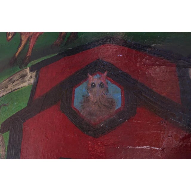 Outsider Art "Deer and Houses" Oil on Panel Landscape by Bruno Del Favero For Sale - Image 4 of 13