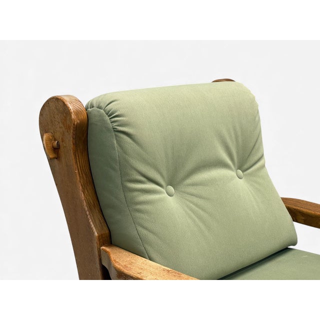 1960s Danish Modern, Oak, Green Nubuck, Brutalist Lounge Chair, Denmark, 1960s For Sale - Image 5 of 10