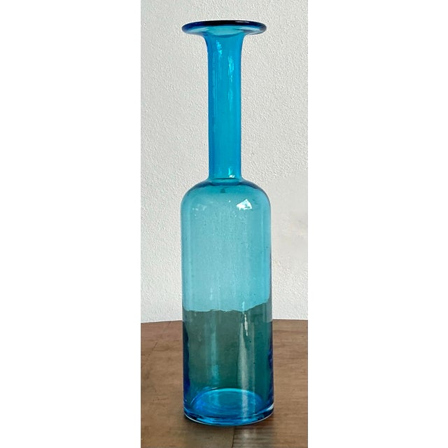 Aqua Vintage Boho Holmegaatd Glass Vase For Sale - Image 8 of 10
