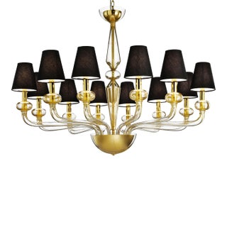 Modern Linear “Transparent” and Gold-Leaf Murano Glass Chandelier For Sale