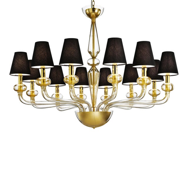 Modern Linear “Transparent” and Gold-Leaf Murano Glass Chandelier For Sale