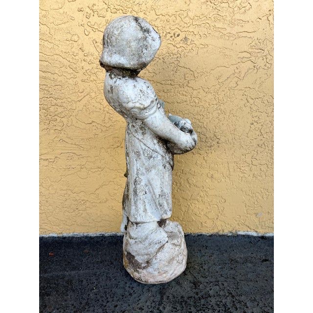 Vintage Concrete Garden Statue, Girl With Puppies in Basket For Sale - Image 4 of 6