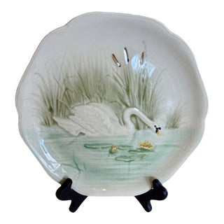 19th Century Majolica Choisy Le Roi French Swan Plate For Sale